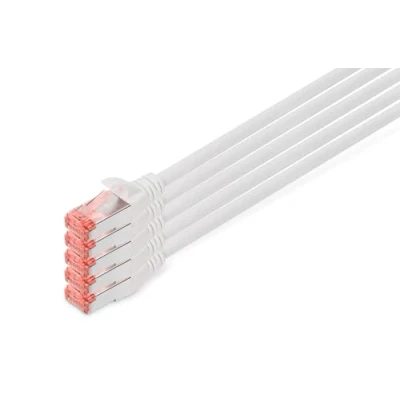 Image de DIGITUS Professional Cordon de raccordement RJ 45 (M) pour 10 m SFTP, PiMF CAT 6 IEEE 802.3 sans halogène, moulé, crochet, bloqué blanc (pack 5)
