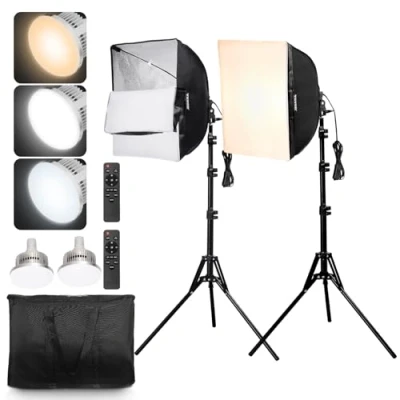 Image de VEVOR Kit d&#039;Éclairage Softbox 40x40 cm 3000 6500K Réglable Ampoule 45 W Lot de 2