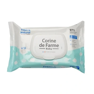Afbeelding van Corine de Farme Change Fresh &amp; Natural x 70 reinigingsdoekjes voor baby&#039;s toiletproduct van plantaardige oorsprong 97% natuurlijke hygiëne vanaf geboorte afsluitbare kap