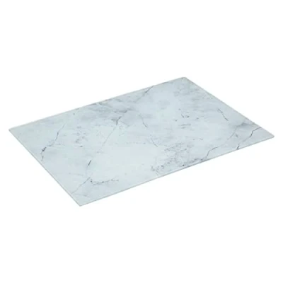 Afbeelding van Glas Snijplank Marmeren Motief 4 in 1: Aperitief Bord Snijden Serveren Koken 40 x 30 cm UV Gelaagd Dienblad Anti Slip Wit