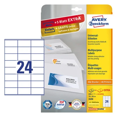 Image de AVERY Zweckform Etiquette universelle, 70 x 36 mm, blanc