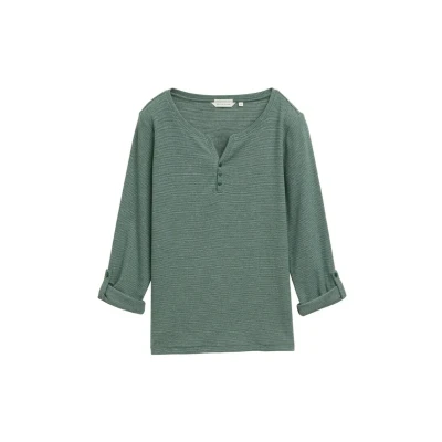 Afbeelding van TOM Tailor stripe Henley Longsleeve, Dames, Maat: 42, Off white green small