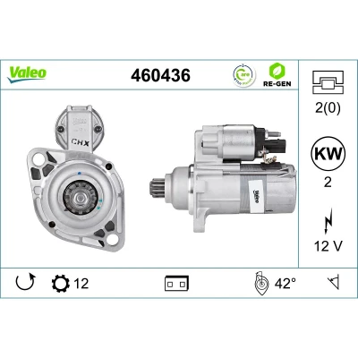 Afbeelding van VALEO 460436 Startmotor 12 2 VOLKSWAGEN: Caddy 3, Polo V Hatchback, Transporter 5, SEAT: Leon II Ibiza 4, Ateca, AUDI: A3 Sportback