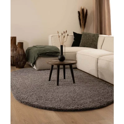 Afbeelding van Ovaal Hoogpolig Vloerkleed Shaggy Trend Effen Grijs 240x340 Cm