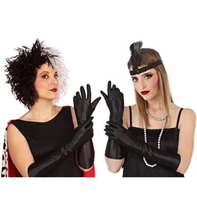 Afbeelding van Verkleed party handschoenen voor dames polyester zwart one size lang model
