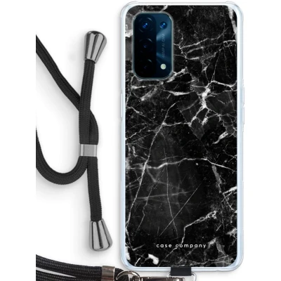 Afbeelding van Case Company® hoesje met Koord geschikt voor Oppo A93 5G Zwart Marmer Telefoonhoesje Bescherming aan alle Kanten en Over de Schermrand