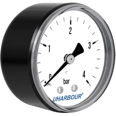 Afbeelding van UHARBOUR Watermanometer 0 4 bar, 1/4 inch manometer, persluchtmanometer achterhouder, perslucht manometer BSP messing aansluiting