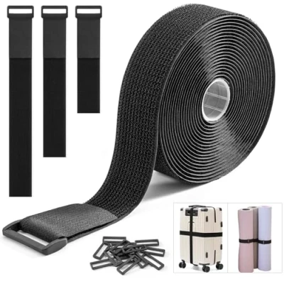 Afbeelding van Trilancer Verstelbare kabelriemen met stevige klittenbandsluiting, 3,8 cm x 5 m 15 gespen, verstelbaar, op maat te snijden, herbruikbaar voor het bevestigen van kabels, slangen, buizen en meer