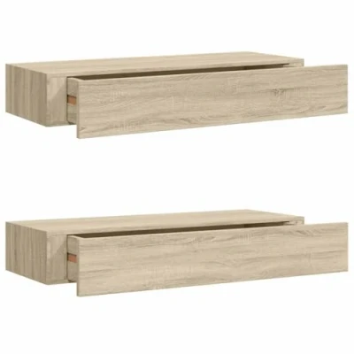 Afbeelding van viaXL Wandschappen 2 st met lade 60x23,5x10 cm MDF eikenkleurig