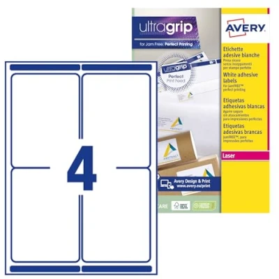 Afbeelding van AVERY 60 zelfklevende witte adreslabels zonder vastlopen Formaat 99,1 x 139 mm Laserdruk