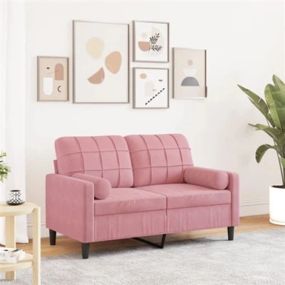 Afbeelding van vidaXL Tweezitsbank met sierkussens 120 cm fluweel roze
