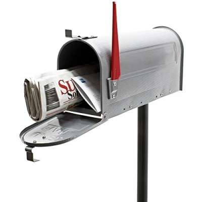 Afbeelding van Wiltec Amerikaanse brievenbus en steunvoet, 180 x 220 480 mm, zilvergrijs, verzinkt staal, US Mailbox met rode wimpel