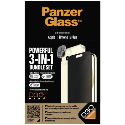 Afbeelding van PanzerGlass Privacybundel 3in1 transparant hoesje + privacyglas camerabeschermer voor iPhone 15 Plus