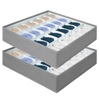 Afbeelding van AiQInu opbergdozen voor sokken (2 pack), 24 lade organizer, opvouwbare sokkenorganizer, organisatiesysteem, garderobekastorganizer sokken, dassen en riemen
