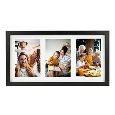 Afbeelding van BD ART Fotolijst 18 x 35 cm voor drie foto&#039;s met passe partout, 10 15 cm, mdf hout, zwart, modern, om op te hangen aan de muur of kast plaatsen
