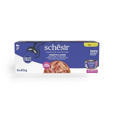 Afbeelding van 6 x 85g Schesir Complete Nutrition in Bouillon Tonijn en Rund natvoer voor katten