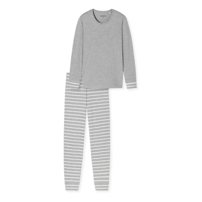 Afbeelding van Schiesser Schlafanzug lang Dames Pyjamaset grijs melange Maat S