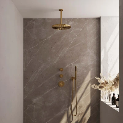 Afbeelding van Brauer Gold Edition Regendoucheset inbouw hoofddouche 30cm plafondarm 3 gladde knoppen handdouche staaf 1 stand PVD geborsteld goud