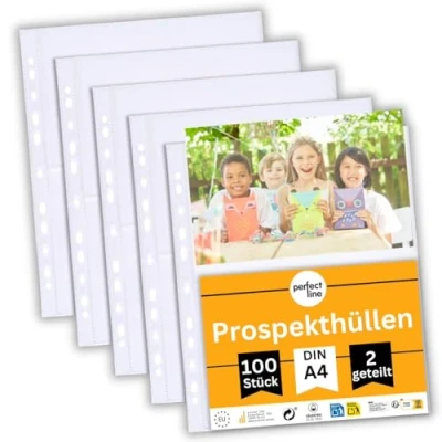 Afbeelding van perfect line Set van 100 transparante A4 hoezen 2 vakken Voor foto&#039;s Transparant Extra sterk Onuitwisbaar
