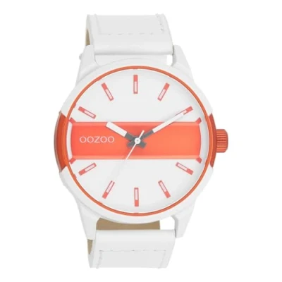 Afbeelding van Wit/fluo oranje OOZOO horloge met witte leren band C11316