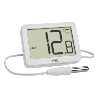 Afbeelding van TFA Dostmann 30.1066.02 Digitale binnen en buitenthermometer met waterdichte sensor (ca. 3 m), maximale minimale waarden, magneet/houder, groot display, werking op