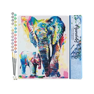 Afbeelding van Figured&#039;Art Schilderen op Nummer Volwassenen canvas Olifanten aquarel Handwerk acrylverf Kit DIY Compleet 40x50cm zonder frame