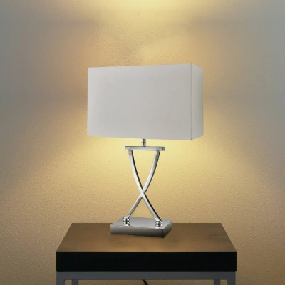 Afbeelding van Club tafellamp, chroom/wit, 35,5 cm hoog, textiel, E14