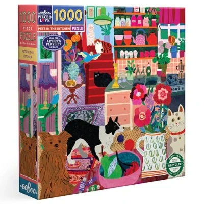 Afbeelding van eeBoo Pets in The Kitchen Puzzle Adulte 1000 Pièces en Carton Recyclé et Encre Végétal Dimensions 58.5 cm x cm, PZT121