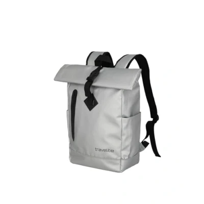 Afbeelding van Travelite Rolltop Basic Waterdichte fietsrugzak met roltop sluiting en reflectoren, 48 cm, 19 liter, Zilver (zilver), rugzak rolsluiting,