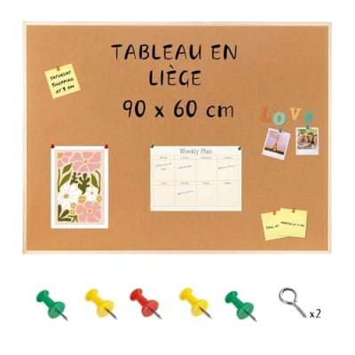 Afbeelding van Creative Deco Prikbord Kurk 90 x 60 cm Kantoor, School, Werkkamer