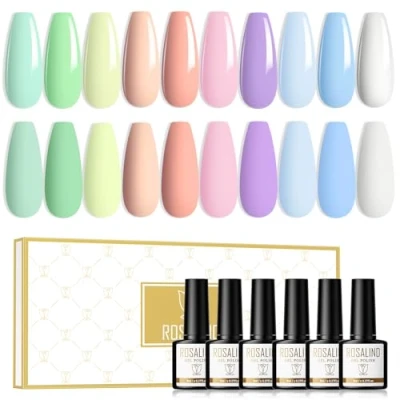 Afbeelding van ROSALIND semi permanente nagellak, pastelkleuren, 10 kleuren, uv gel, blauw, groen, roze, paars, UV/LED, macaron, French manicure, voor nail art, permanent, 8 ml