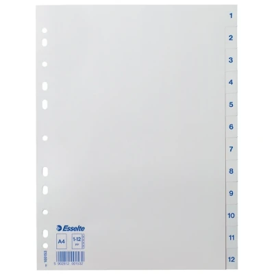 Image de Esselte 100153 intercalaires A4 en plastique avec 12 onglets 1 (11 trous) blanc