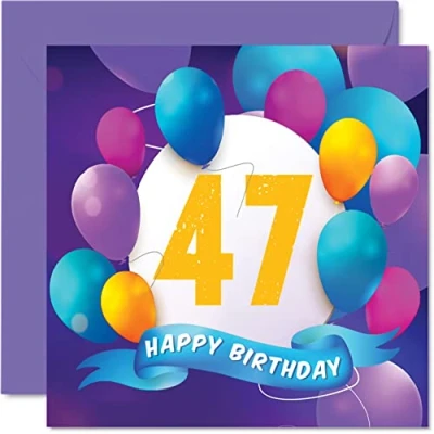 Afbeelding van Verjaardagskaart voor de 47e verjaardag mannen en vrouwen ballonnen party verjaardagskaarten broer, zus, mama, papa, tante, oom, beste vriend, neef, 145 mm x