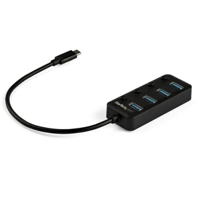 Image de StarTech.com Hub USB 3.0 Type C à 4 ports avec interrupteurs marche/arrêt (HB30C4AIB) Concentrateur (hub) x 3.1 Gen 1 de bureau