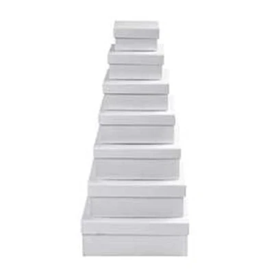 Afbeelding van Vierkante dozen, afm 9+11+13+15+17+19+21 cm, h: 4,5+5+5,5+6+6,5+7+7,5 7 stuks, wit