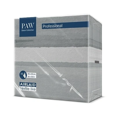 Afbeelding van PAW Decor Collection Papieren servetten van Airlaid, 40 x cm, 50 stuks, horeca. Tafeldecoratie, de textuur stof, een geweldige decoratie voor elke tafel, kleur: vloeiend grijs.