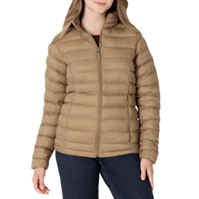 Image de Amazon Essentials Veste matelassée légère à manches longues, imperméable et pliable (disponible en grande taille) pour femme, chameau (taille XXL)