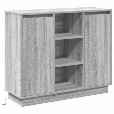Afbeelding van vidaXL Sideboard met LED Grijs Sonoma 90x32x75 cm Bewerkt hout
