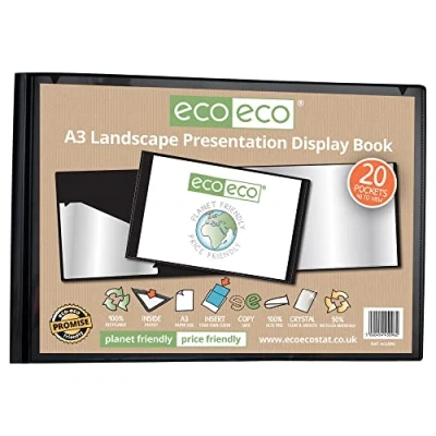 Afbeelding van eco eco096 Documentenmap A3, 50% gerecycled, met 20 kunststof hoesjes, liggend zwart