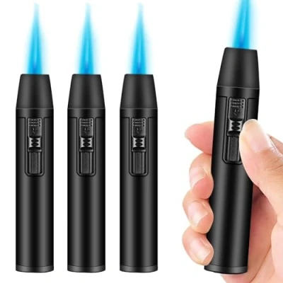 Afbeelding van Stormaansteker, oplaadbaar, gasaansteker, 11 cm lang, 3 stuks, elektrische winddichte aansteker voor kaarsen, bakken, kamperen, grillen, open haard, cadeaus mannen (zonder gas)