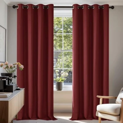 Afbeelding van Deconovo Set van 2 verduisteringsgordijnen, koudebescherming, voor woonkamer, 220 x 140 cm (h b), rood