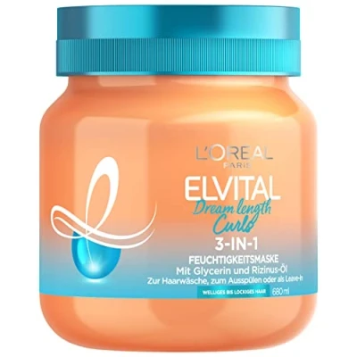 Afbeelding van L&#039;Oréal Paris Elvital Hydraterend masker voor gedefinieerde krullen, anti kroes meer dynamiek en grip, Dream Length Curls 3 in 1, 680 ml