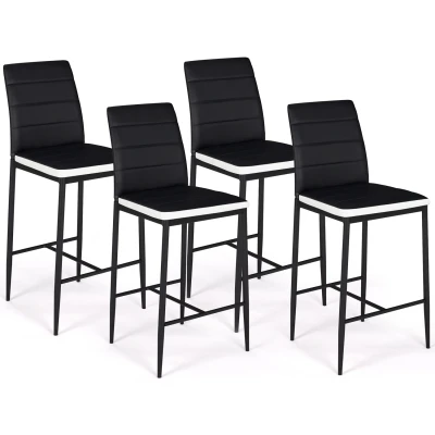 Afbeelding van Lot de 4 tabourets ROMANE en PVC noirs bandeau blanc, chaises bar rembourrées