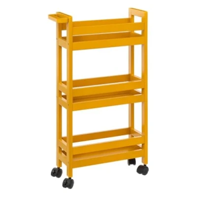 Afbeelding van 5Five Keuken of badkamer trolley 3 laags geel D15 x B40 H75 cm mdf hout met wielen