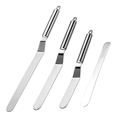 Afbeelding van Vinabo Set van 4 keukenspatels, roestvrijstalen schuine glazuurspatel, zoete spatel voor het glazuur taarten, cupcakes en cakes, chef kok die taarten versieren,