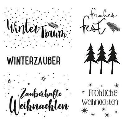 Afbeelding van Rayher Clear Stamps kerstgroeten, 6 motieven, helder, transparante stempel, doorzichtig, siliconen 50221000, wit, vel 102,5 x 97 mm