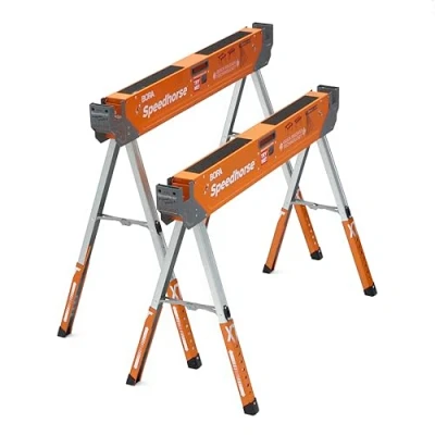 Afbeelding van Bora Portamate Speedhorse XT PM 4550T Zaagbeugel, in hoogte verstelbaar van 76,2 tot 91,4 cm, metalen bovenkant voor 5,1 x 10,2 aannemers en timmerlieden, oranje, 2 stuks