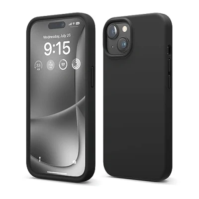 Afbeelding van elago Liquid Silicone Hoesje Compatibel met iPhone 15 Case, Premium Siliconen, Full Body Beschermhoes [4 Lagen Schokbestendige Structuur], Anti Kras Zachte Microvezel Voering (Zwart)