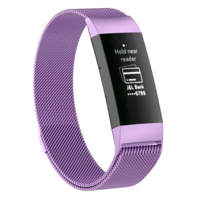 Afbeelding van Fitbit Charge 3 &amp; 4 milanese bandje Maat: Large Lichtpaars