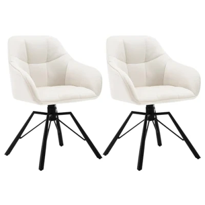 Afbeelding van WOLTU 360 draaibare stoel, set van 2, eetkamerstoelen, Scandinavische keukenstoel, eetkamerstoel, fluweel, gevoerde zitting, metalen poten, crème, BH365cm 2